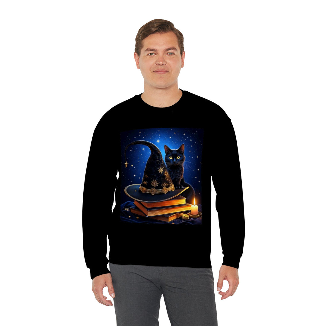 Witches' Hat & Cat Sweatshirt, Crewneck, no Hood, heavy weight, available in 4 colors, 6 sizes