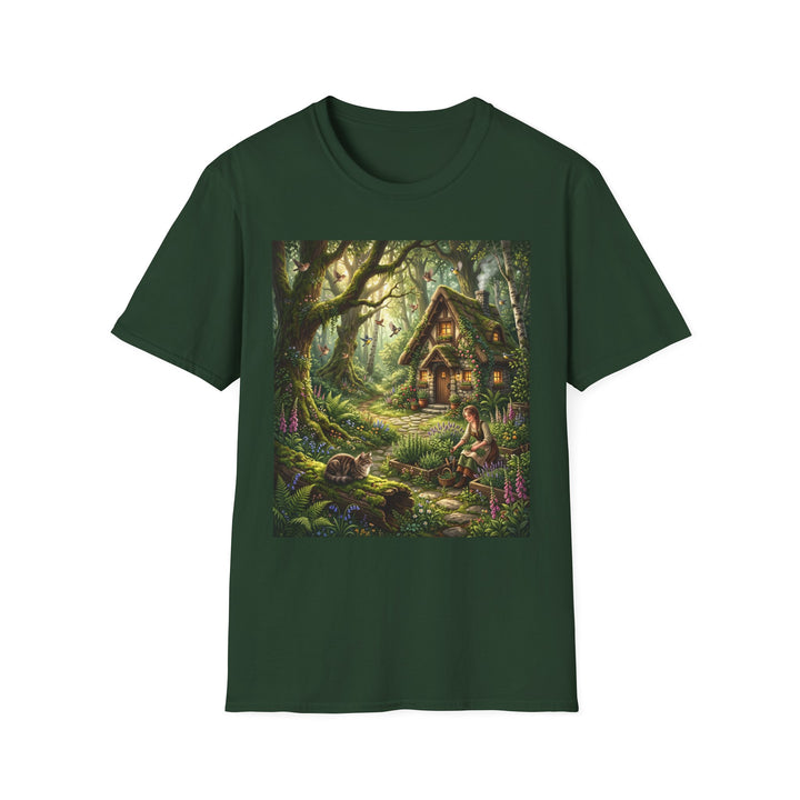 Enchanted Forest Cottage T-Shirt — Fairy Woodland Cabin Art Tee