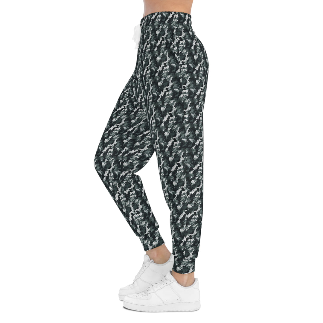 White-Green Camo Unisex Athletic Joggers. 1 color, 6 sizes