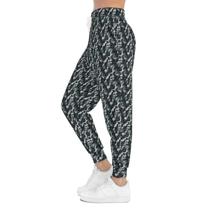 White-Green Camo Unisex Athletic Joggers. 1 color, 6 sizes