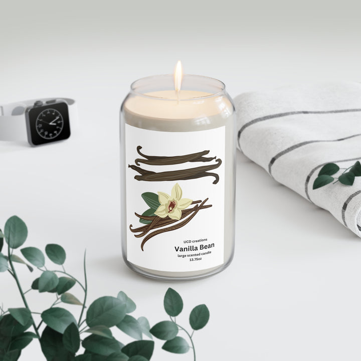 UCD creations Vanilla Bean Scented Candle, 13.75oz, natural soy wax. cotton wick