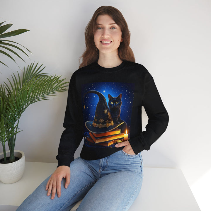 Witches' Hat & Cat Sweatshirt, Crewneck, no Hood, heavy weight, available in 4 colors, 6 sizes