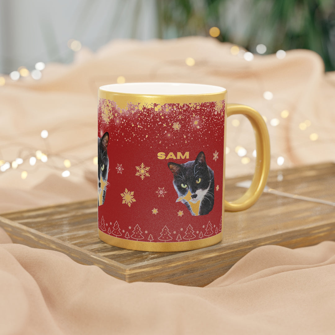 My cat "SAM" Christmas Cheer Metallic Mug (Gold)