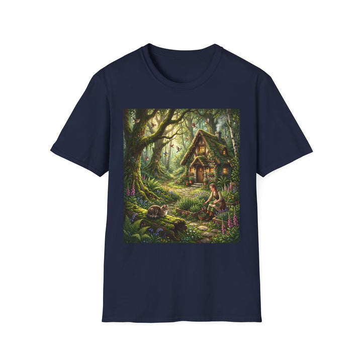 Enchanted Forest Cottage T-Shirt — Fairy Woodland Cabin Art Tee