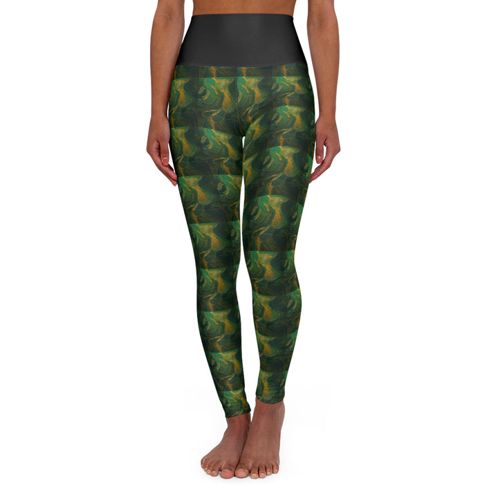 Woman's Green Swirl High Waisted Yoga Leggings