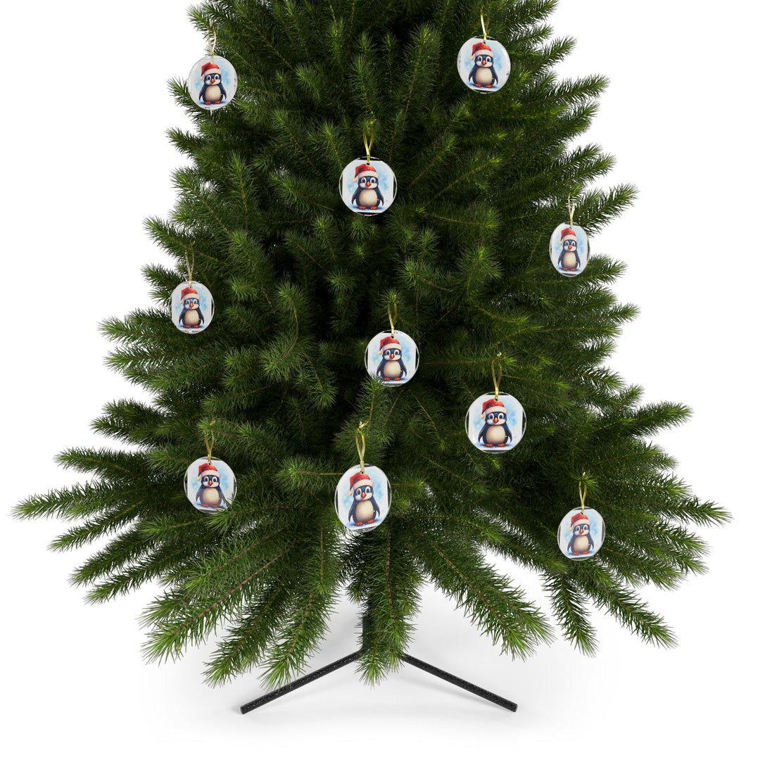 Happy Penguin Glass Ornaments, Christmas, holiday decorations, your choice of 1, 5, or 10 ornaments