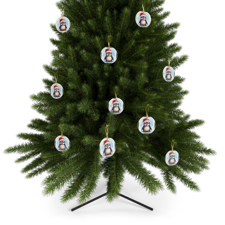 Happy Penguin Glass Ornaments, Christmas, holiday decorations, your choice of 1, 5, or 10 ornaments
