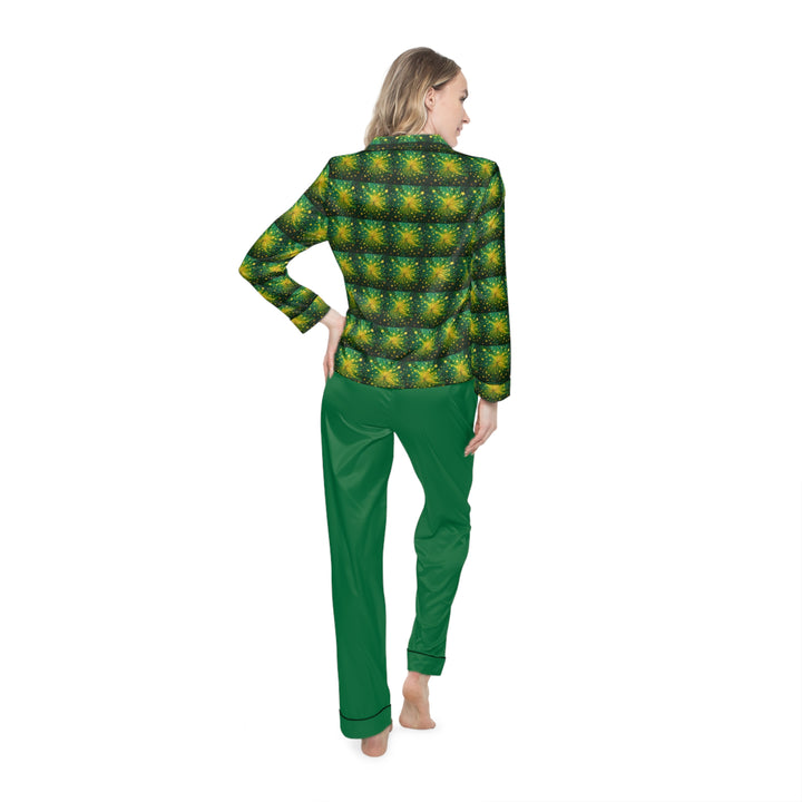 Women's Green & Yellow Satin Pajamas (AOP)
