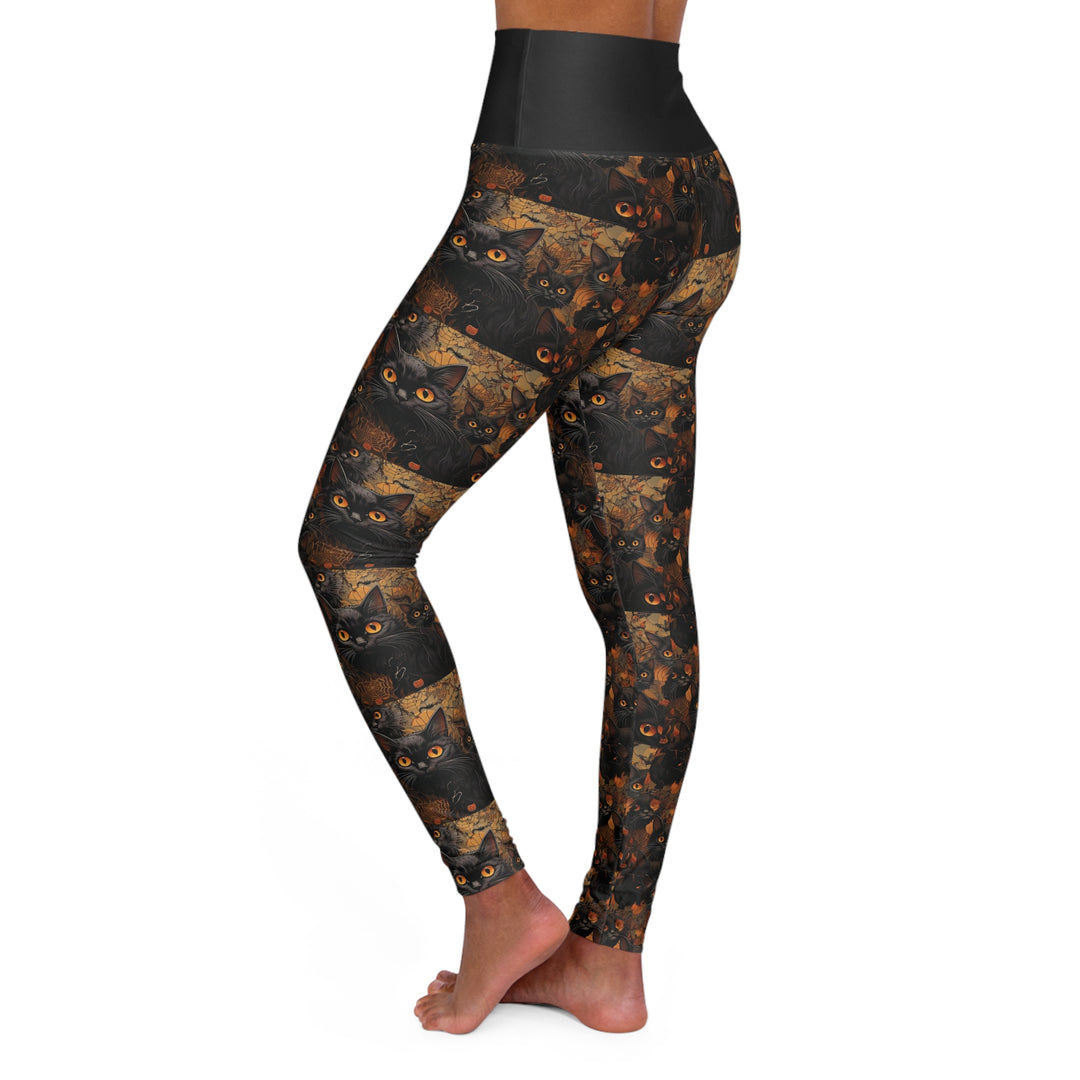 Woman's Black Cat Halloween High Waisted Yoga Leggings