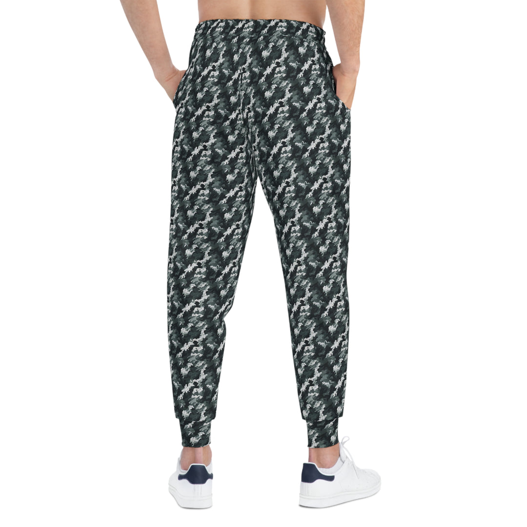 White-Green Camo Unisex Athletic Joggers. 1 color, 6 sizes