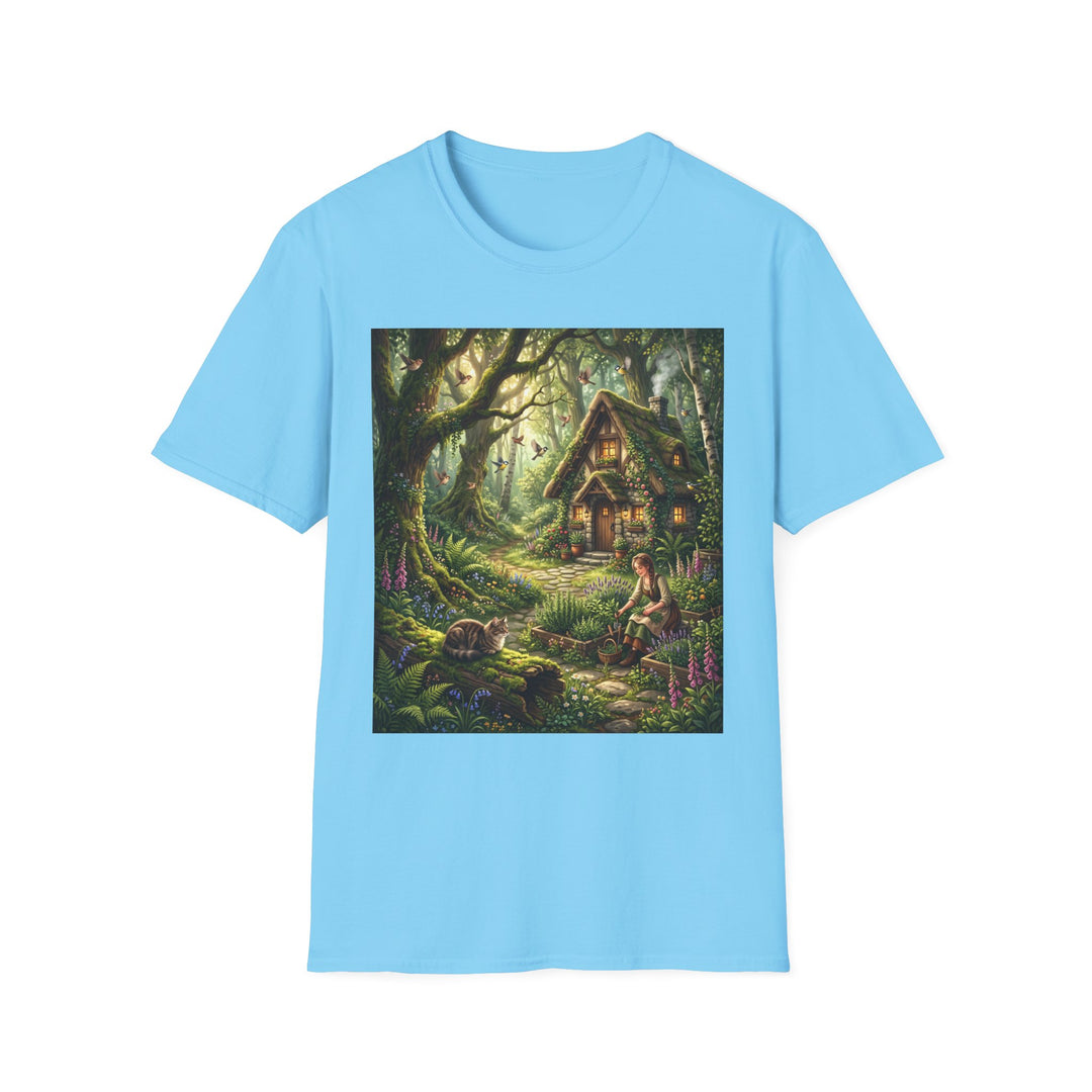 Enchanted Forest Cottage T-Shirt — Fairy Woodland Cabin Art Tee