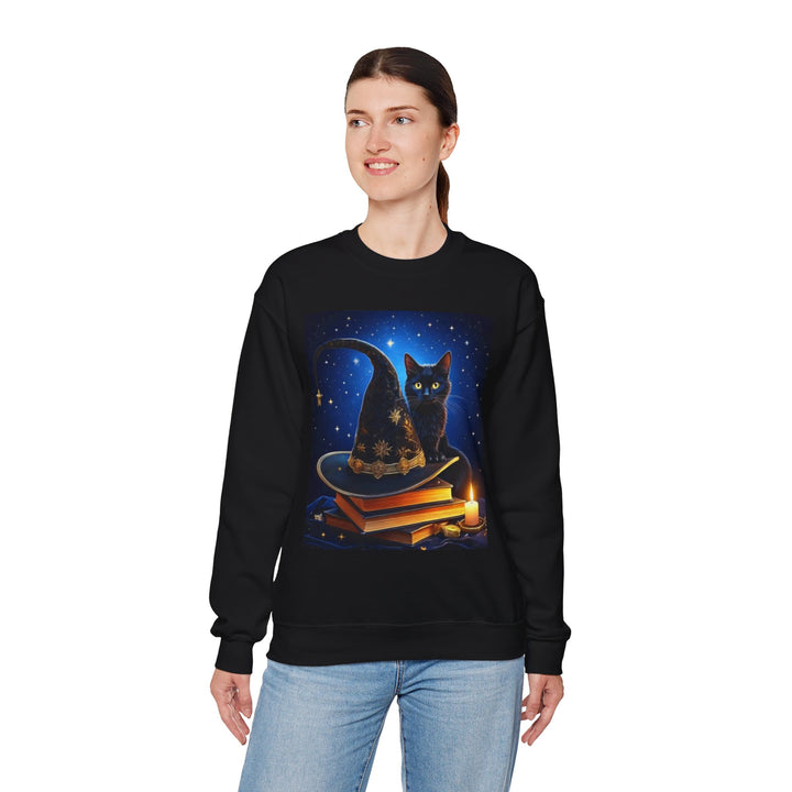Witches' Hat & Cat Sweatshirt, Crewneck, no Hood, heavy weight, available in 4 colors, 6 sizes