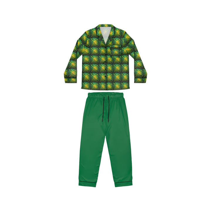 Women's Green & Yellow Satin Pajamas (AOP)