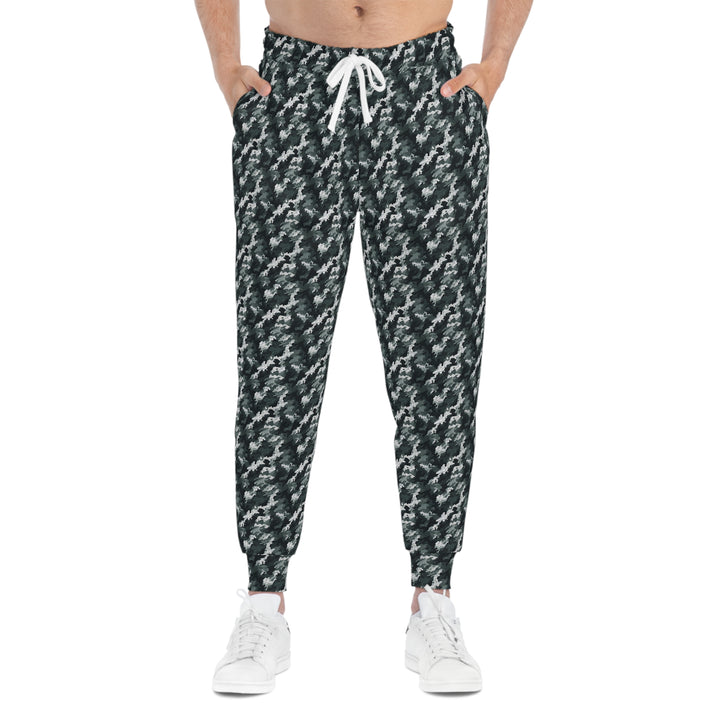 White-Green Camo Unisex Athletic Joggers. 1 color, 6 sizes