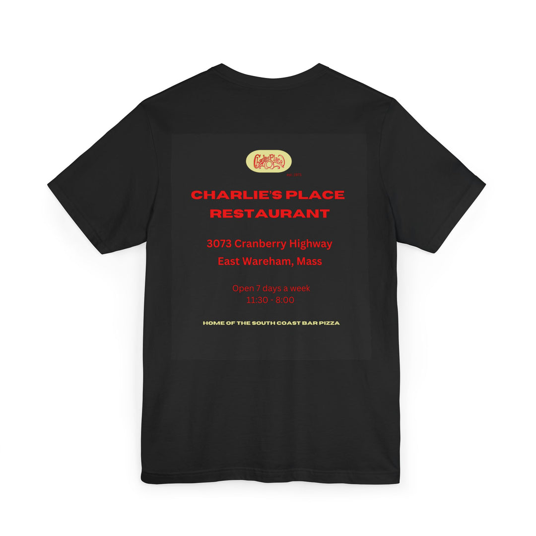 Charlie's Place Work T-Shirt, two sided (front & back image), crew neck, Available in 7 colors, 8 sizes