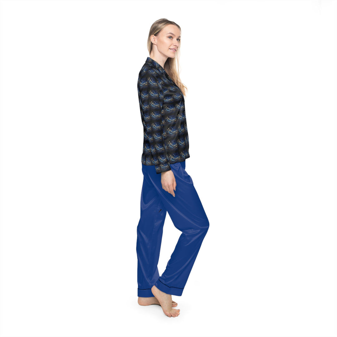 Women's Blue & Gold Satin Pajamas (AOP)
