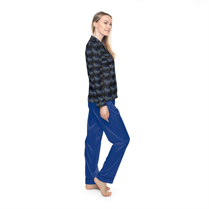 Women's Blue & Gold Satin Pajamas (AOP)