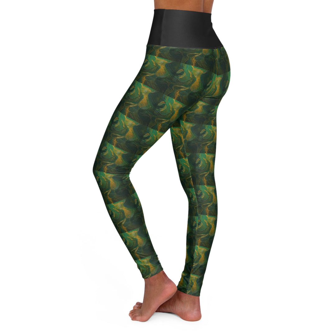 Woman's Green Swirl High Waisted Yoga Leggings