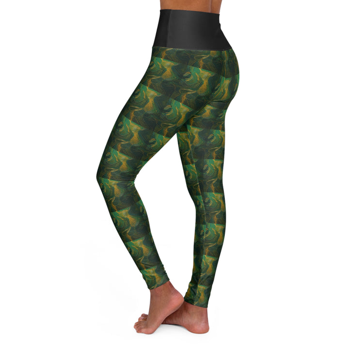Woman's Green Swirl High Waisted Yoga Leggings