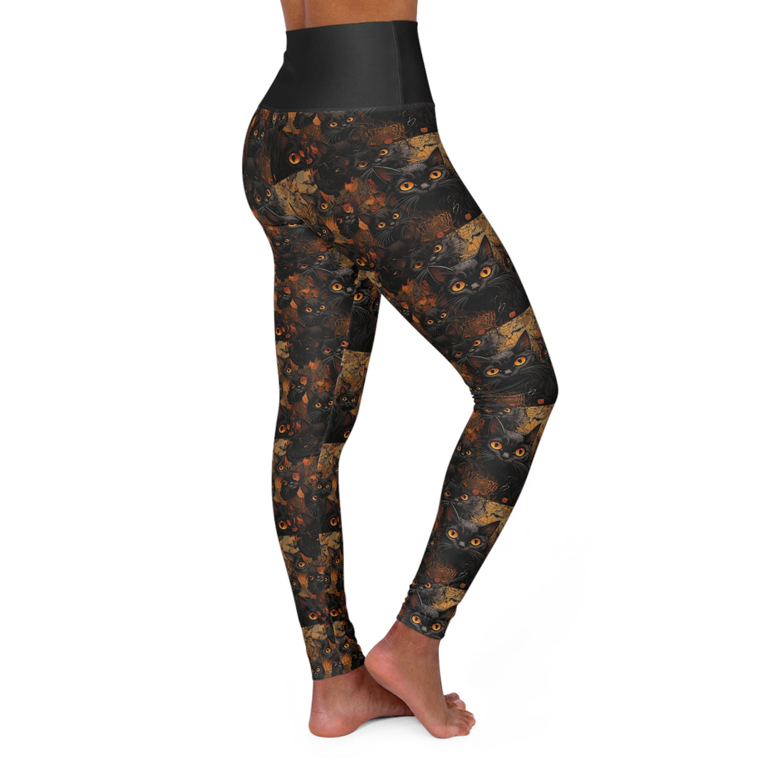 Woman's Black Cat Halloween High Waisted Yoga Leggings