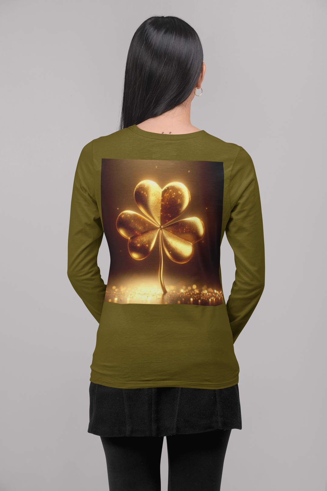 St. Patrick's Day Jersey Long Sleeve Green Tee - Lucky Clover & Rainbow Design