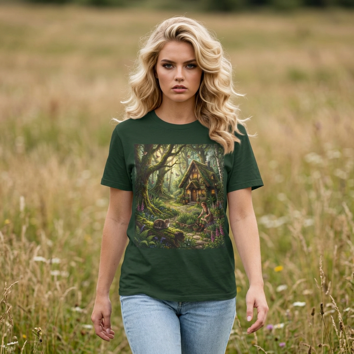 Enchanted Forest Cottage T-Shirt — Fairy Woodland Cabin Art Tee
