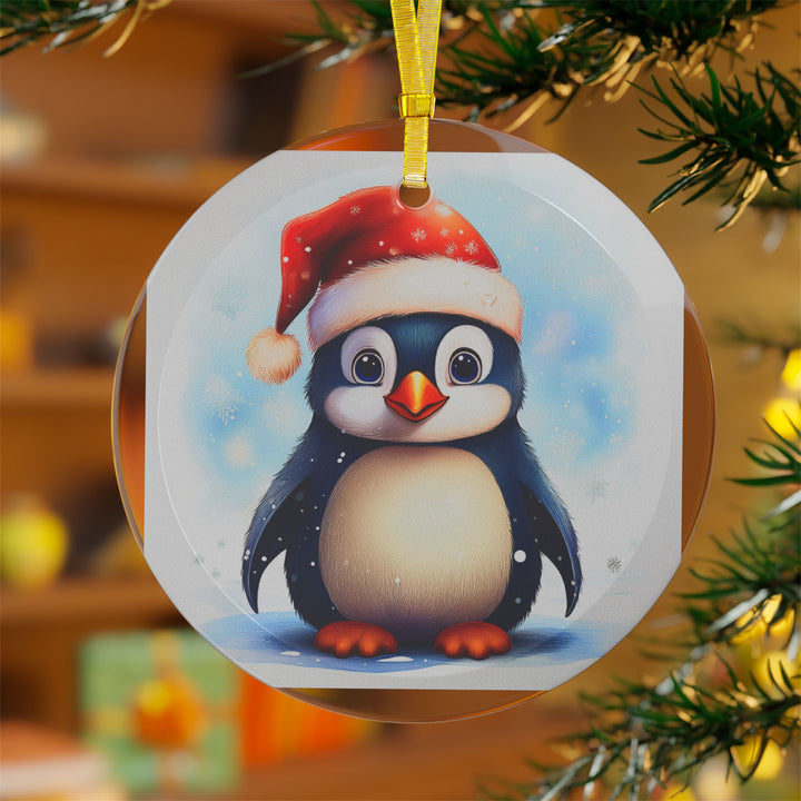 Happy Penguin Glass Ornaments, Christmas, holiday decorations, your choice of 1, 5, or 10 ornaments
