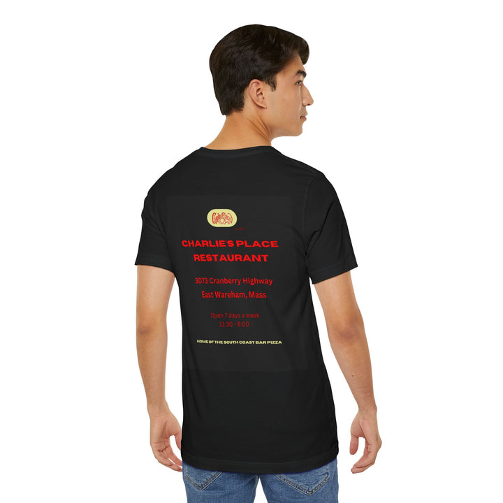 Charlie's Place Work T-Shirt, two sided (front & back image), crew neck, Available in 7 colors, 8 sizes
