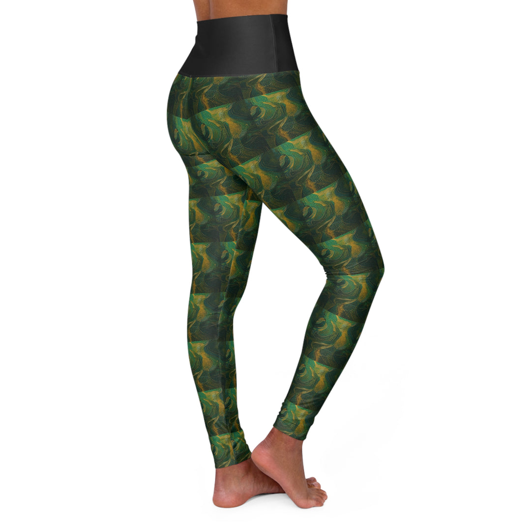 Woman's Green Swirl High Waisted Yoga Leggings