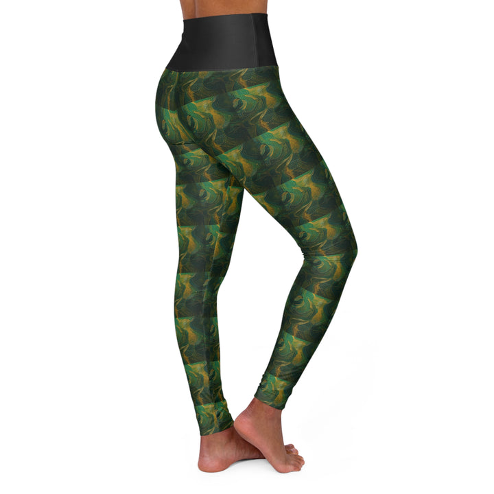 Woman's Green Swirl High Waisted Yoga Leggings