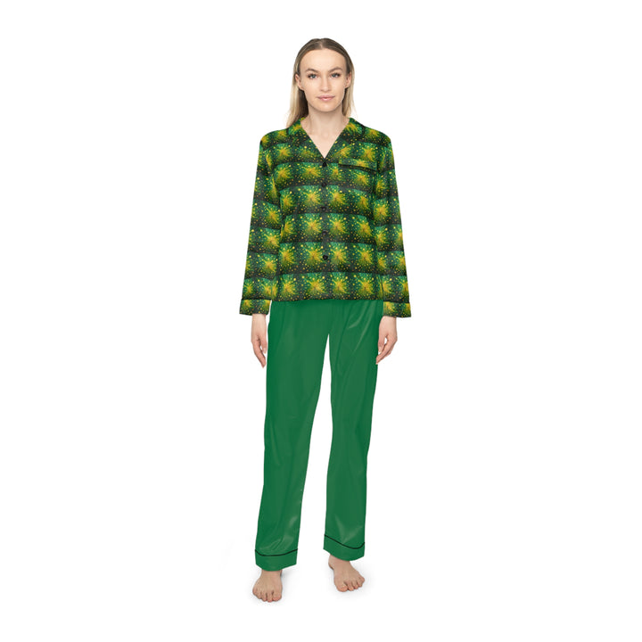 Women's Green & Yellow Satin Pajamas (AOP)
