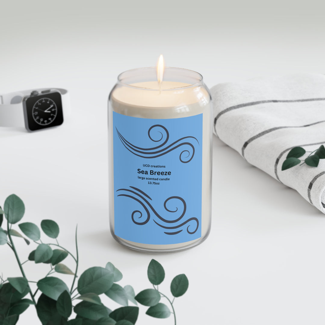 UCD creations Sea Breeze Scented Candle, 13.75oz, natural soy wax. cotton wick