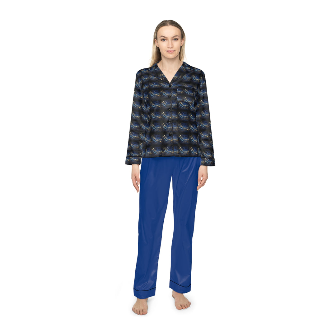 Women's Blue & Gold Satin Pajamas (AOP)