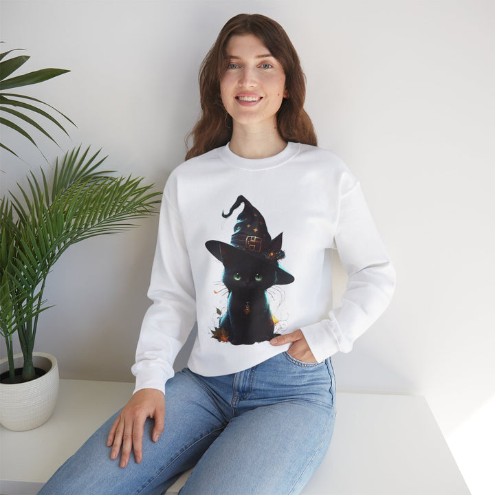 Halloween Black Cat Sweatshirt, Crewneck, unique, heavy weight, available in 4 colors and 6 sizes