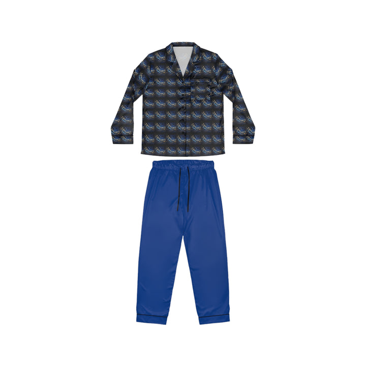 Women's Blue & Gold Satin Pajamas (AOP)