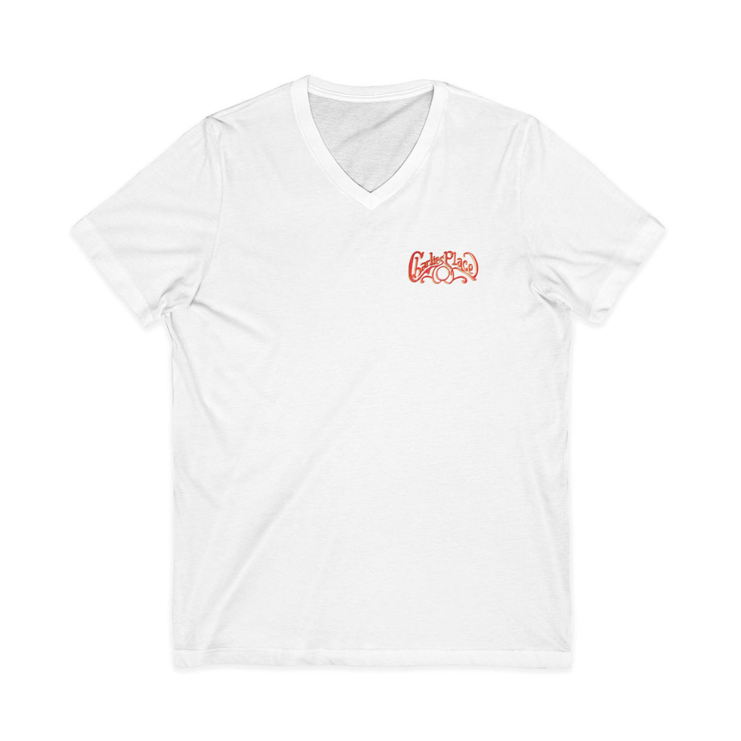 Charlie's Place Work T-shirt, V-Neck, two sided (front & back), 6 colors, 5 sizes