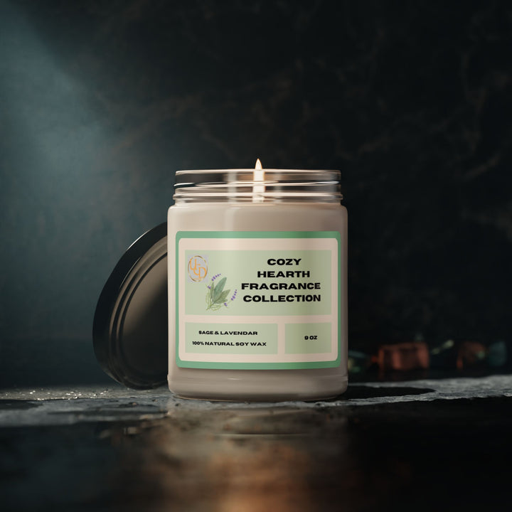 Cozy Hearth Fragrance Collection: White Sage & Lavendar Scented Soy Candle, 9oz