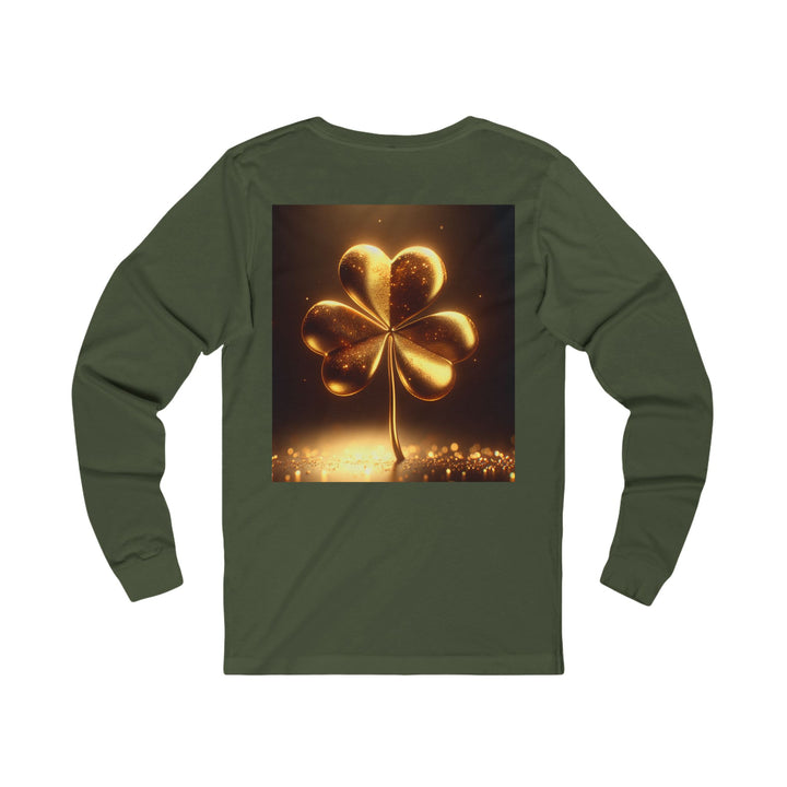 St. Patrick's Day Jersey Long Sleeve Green Tee - Lucky Clover & Rainbow Design