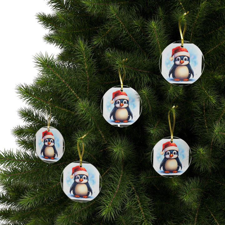 Happy Penguin Glass Ornaments, Christmas, holiday decorations, your choice of 1, 5, or 10 ornaments