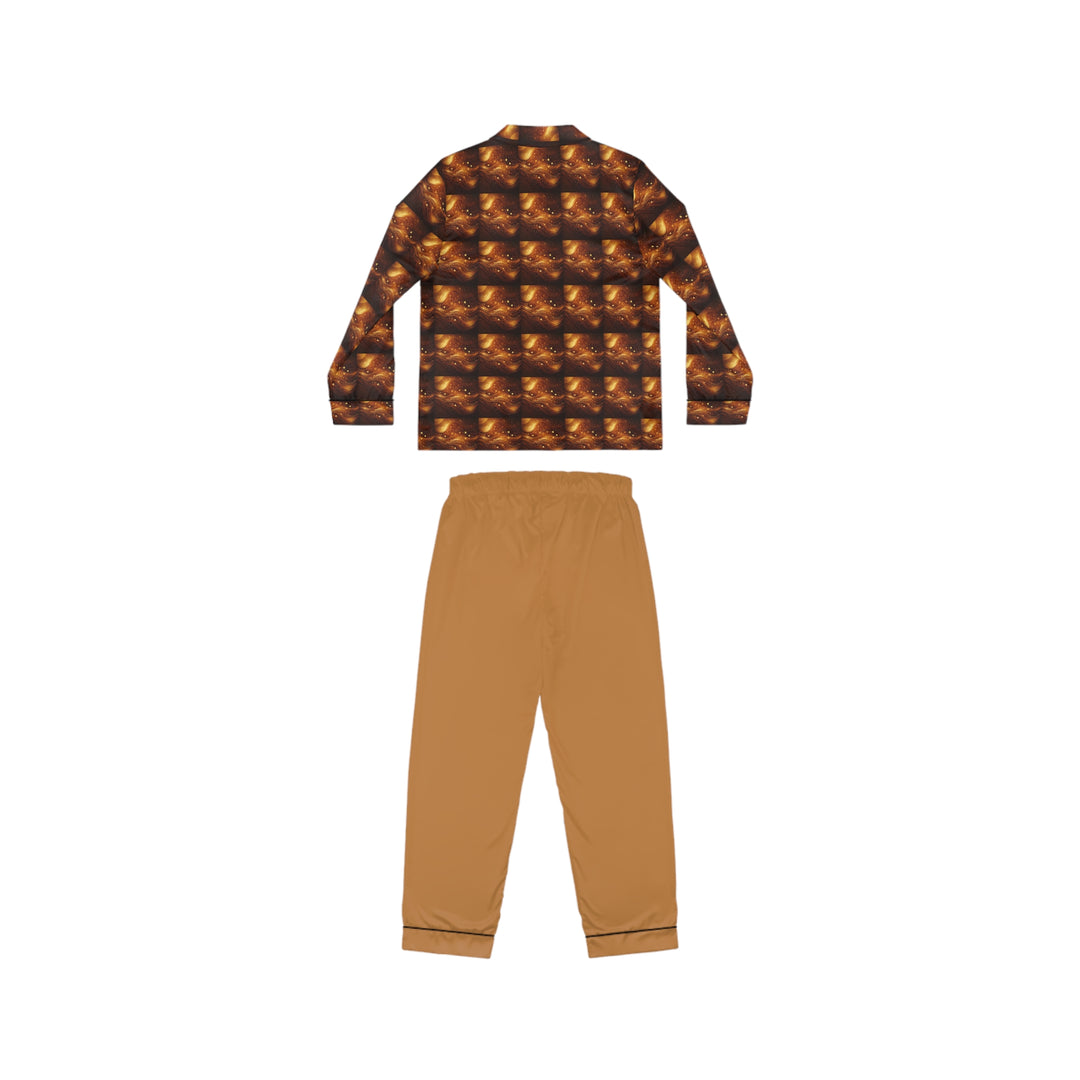 Women's Brown & Gold Satin Pajamas (AOP)