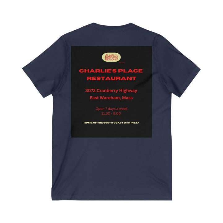 Charlie's Place Work T-shirt, V-Neck, single image (back only), 6 colors, 5 sizes