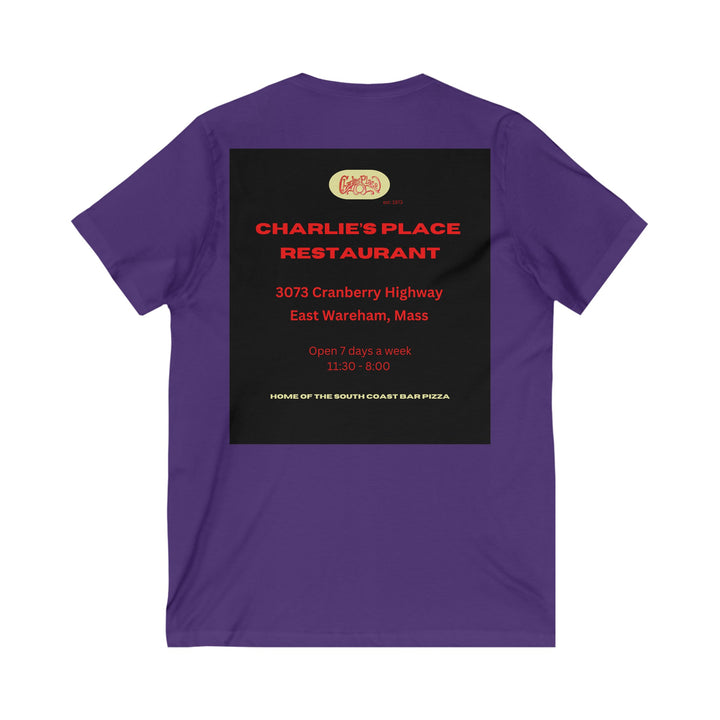Charlie's Place Work T-shirt, V-Neck, single image (back only), 6 colors, 5 sizes