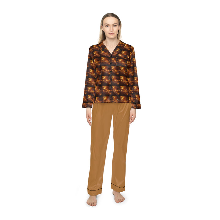 Women's Brown & Gold Satin Pajamas (AOP)