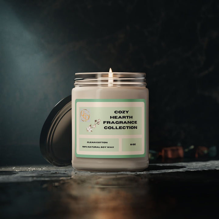 Cozy Hearth Fragrance Collection: Clean Cotton Scented Soy Candle, 9oz