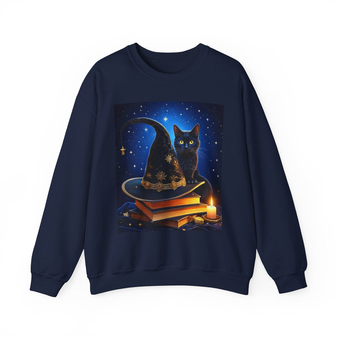 Witches' Hat & Cat Sweatshirt, Crewneck, no Hood, heavy weight, available in 4 colors, 6 sizes