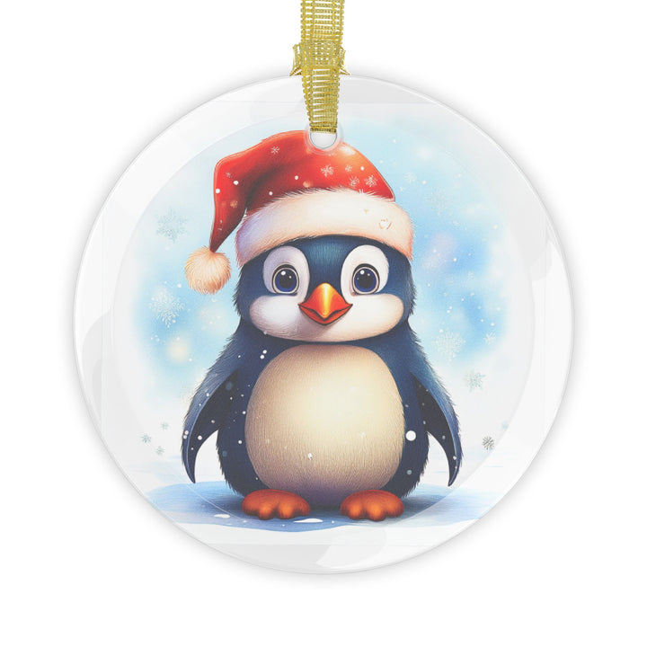 Happy Penguin Glass Ornaments, Christmas, holiday decorations, your choice of 1, 5, or 10 ornaments