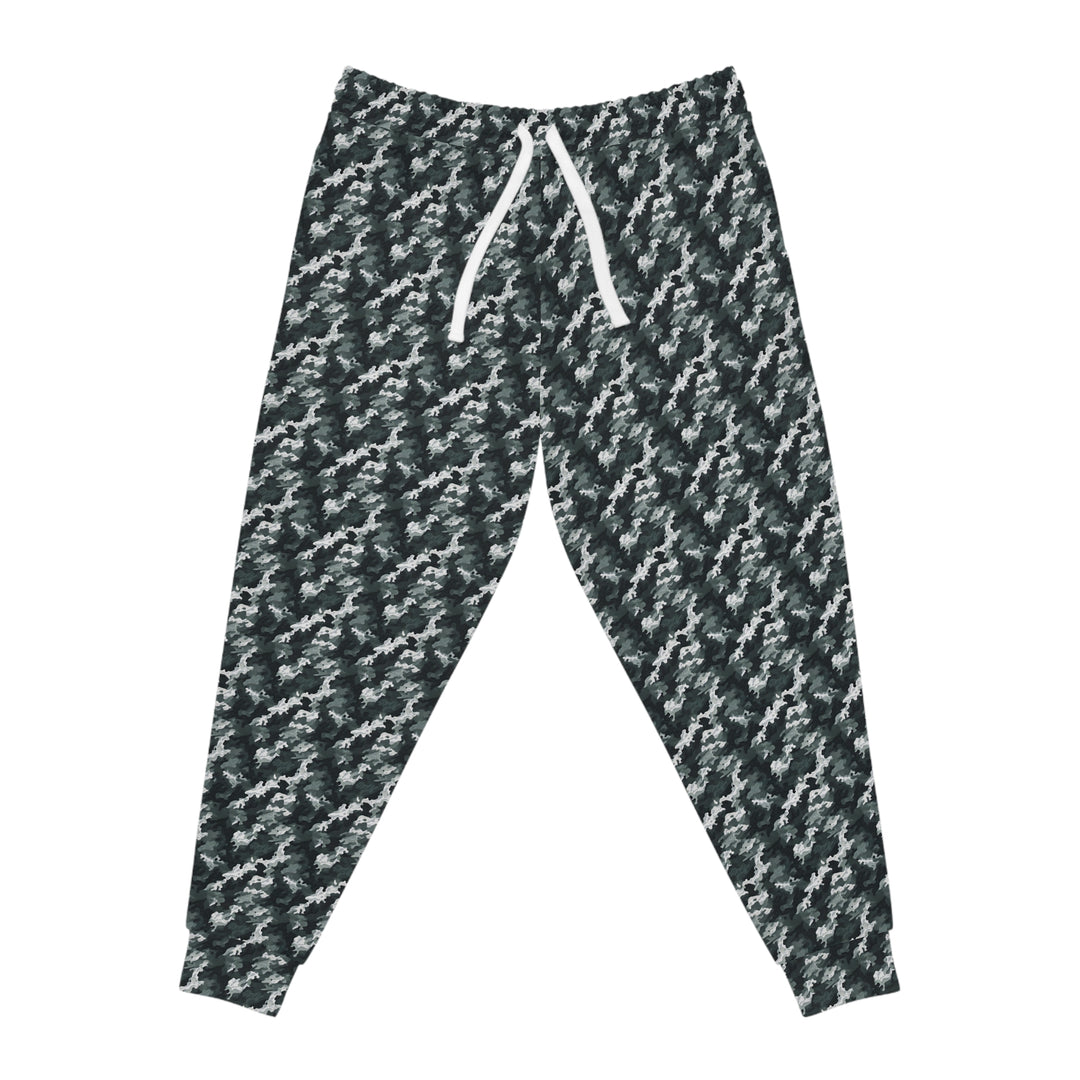 White-Green Camo Unisex Athletic Joggers. 1 color, 6 sizes