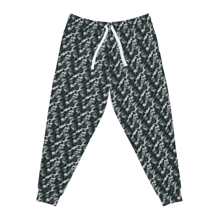 White-Green Camo Unisex Athletic Joggers. 1 color, 6 sizes