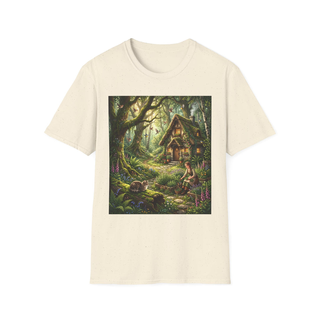 Enchanted Forest Cottage T-Shirt — Fairy Woodland Cabin Art Tee