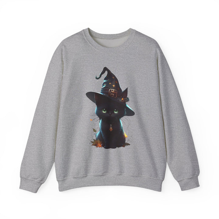Halloween Black Cat Sweatshirt, Crewneck, unique, heavy weight, available in 4 colors and 6 sizes